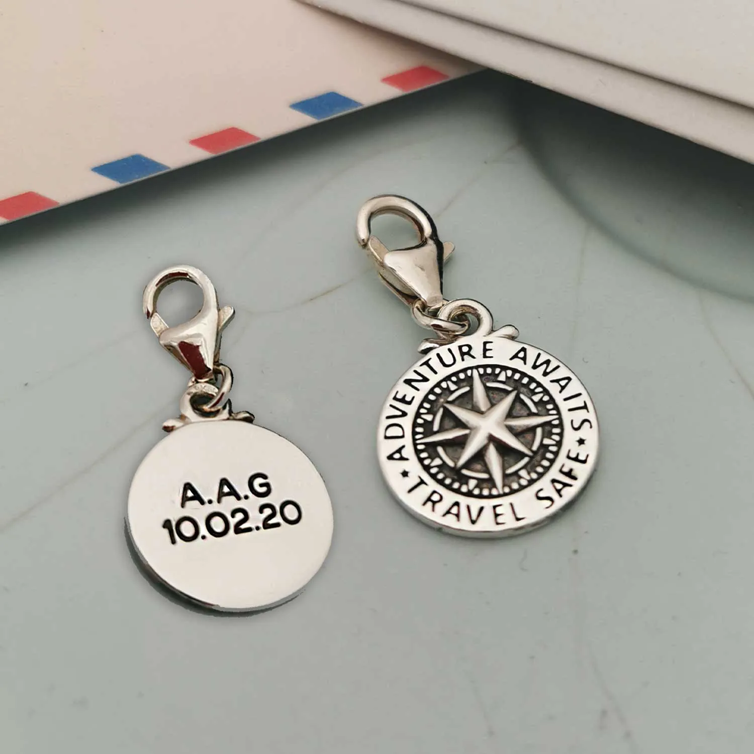 Travel Safe Compass Personalised Silver Charm