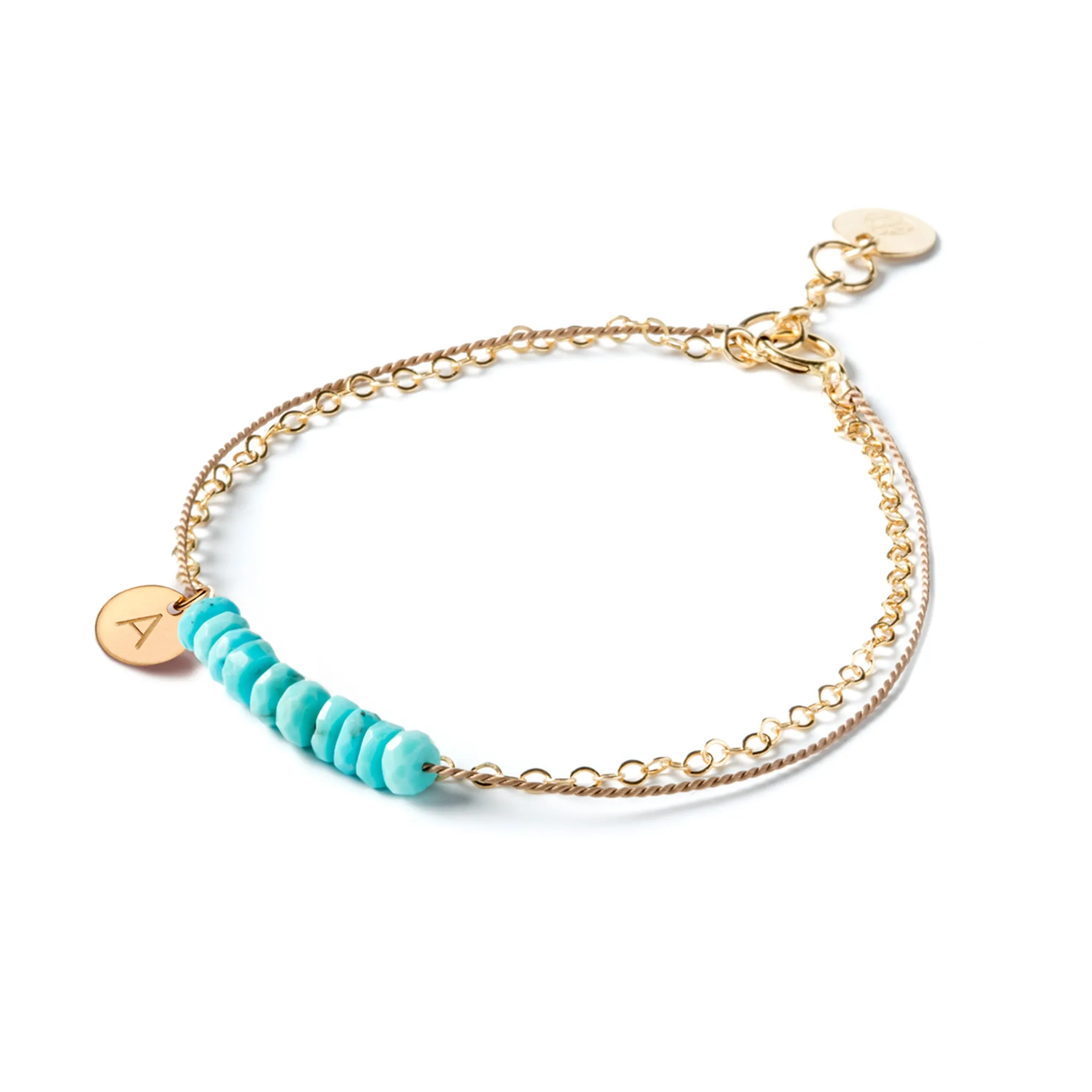 Turquoise Gold and Silk Bracelet