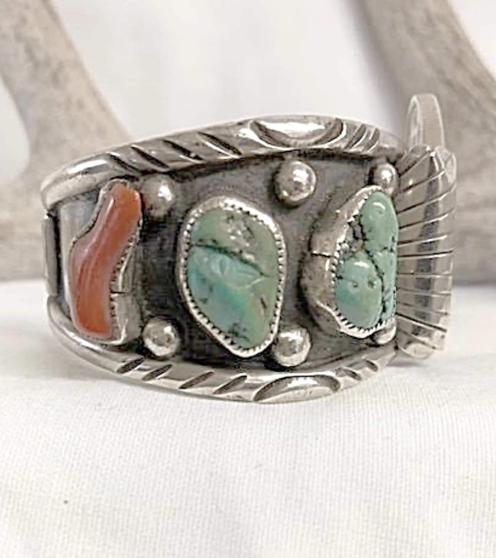 Vicki Orr Vintage Navajo Green Kingman Turquoise Cuff