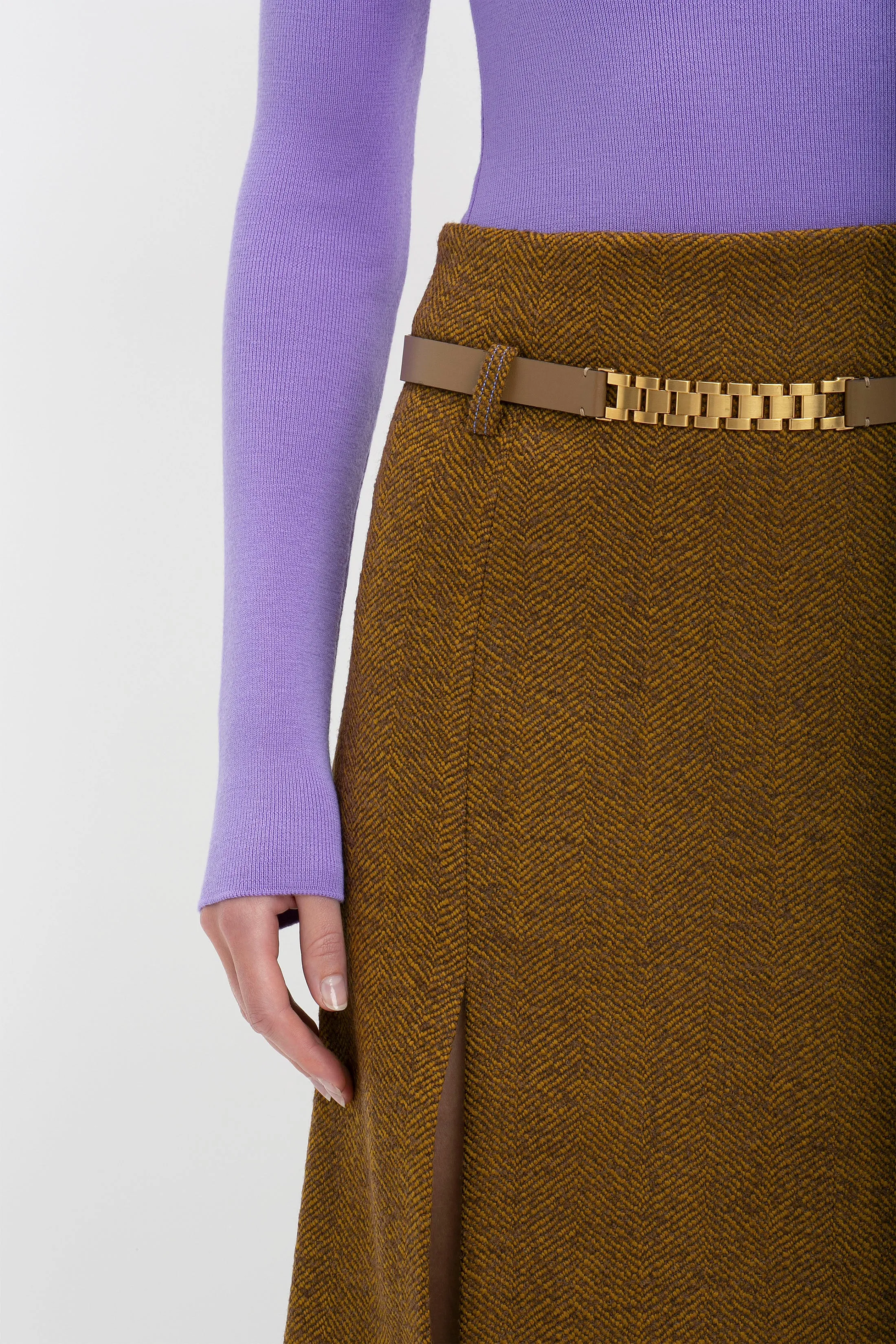 Watch Strap Detail Belt in Khaki-Brown