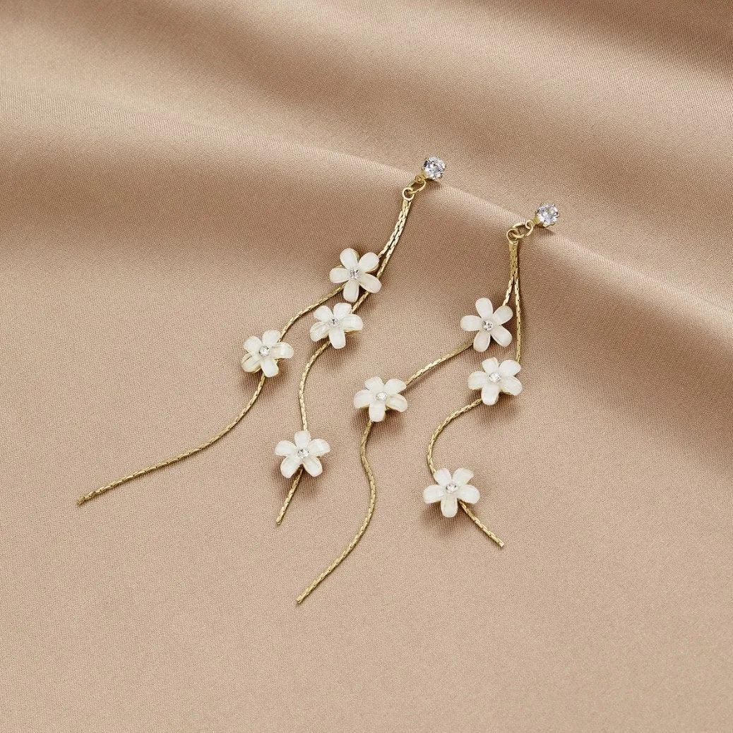 White Blossom Tassel Earrings